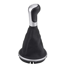 Keenso 5 Speed Gear Shift Knob PU Leather Plastic Gear Shift Knob Automatic Lever Shift Knob for MK2 Roomster Black Leather and Plastic 5 Speed 0.2kg 1 Pack