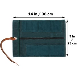 Tool Roll Up Pouch, Heavy Duty 16oz Waxed Canvas Small Tool Roll, Multi-Purpose Chisel Pouch - 10 Pockets & 1 Tie Rope | Dark Green | 14"L x 9"W