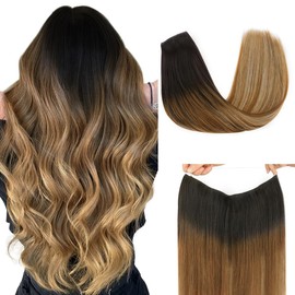 hotbanana Wire Hair Extensions, 14 inch 75g Ombre Brown to Dirty Blonde Fish Line Hair Extensions Real Human Hair Straight Invisible Remy Hair Human Extension