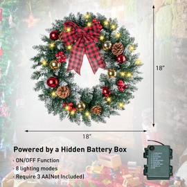 Christmas Wreath, Lighted Christmas Wreath for Front Door, Crestwood Spruce, Decorated with Pine Cones, Berry Clusters, Frosted Branches, Christmas Collection