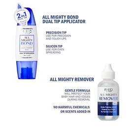 Red by Kiss All Mighty Bond Lace Front Wig Glue & Remover Set, Dual Tip Applicator, Instant Dry, Water Resistant, Strong Hold for Wigs, Frontals, Toupees, Safe for Sensitive Skin, Front Wig Remover