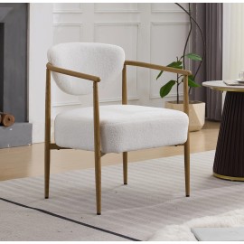 Blue Fabric Cover Dining Room Chair Living Room Chair Bedroom Chair Woven Fabric with Foam Backcolor: Milk White + Iron + Velvet + Foam, size: 24.80*24.80*29.10inch