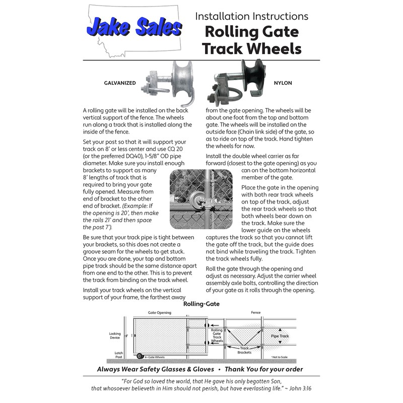 Jake Sales Chain Link Rolling GATE Track Wheel Roller: to