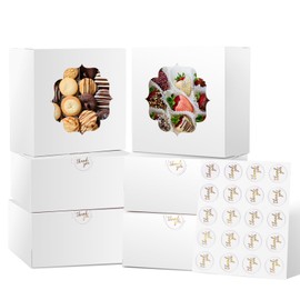 Shallive 24 Pcs Bakery Boxes 6-In White with Windows, Cookie Boxes Brown for Chocolate Covered Strawberries, Treats, Donuts, Cupcakes, and Candy Gift Giving 6x6x3 Inch