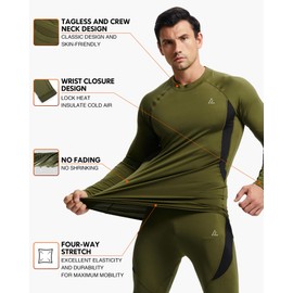 Long Johns for Men, Thermal Underwear Set Winter Hunting Gear Sport Base Layer Top and Bottom Midweight Army Green M