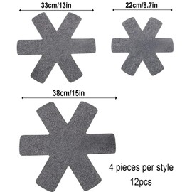 Pack of 12 Pan Protectors, Pan Protectors, Stacking Protection, Pot Protection, 3 Different Sizes, Felt Pan Protectors, Adjustable Non-Slip Thermal Insulation Mat, for Pans Pots Bowls Protection