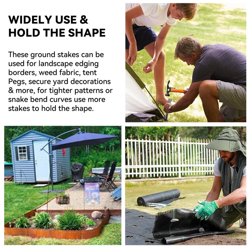 Worth Garden Metal Garden Edging Stakes, 8 inches - Black