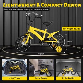 ZERNEIL Yellow 14" Kids Bike, Boys Girls Cycling Bicycle with Training Wheels - Steel Frame Toddlers 3-6 Years Old Kids - Child's Bike