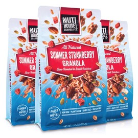 NutHouse! Granola Company - Premium Summer Strawberry Granola | Certified Gluten-Free, Non-GMO, Kosher | Vegan, Soy-Free | 11.5 oz. Bag (3-Pack)