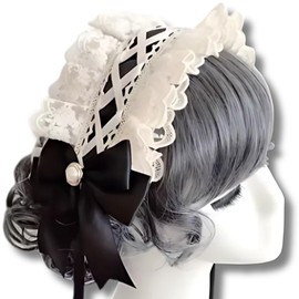 [YOMO HOUSE] Headdress Ribbon Headband Lolita Fashion Gothic Lolita Maid Women's Hair Ornament Cute Black Headband (Black, One Size Fits All)