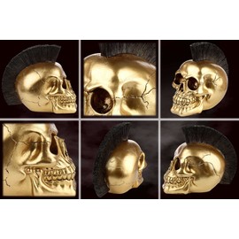 Decorative Skull "Golden Death Punk" - Golden Skull with Mohawk Hairstyle - Skull Figure Punk Decoration