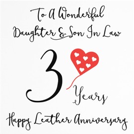 Hunts England - Daughter And Son In Law 3rd Anniversary Card - To A Wonderful Daughter & Son In Law - 3 Years - Happy Leather Anniversary - Love Heart Collection