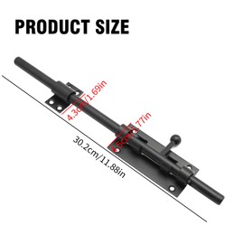 Aynaxcol 2 PCS 12-Inch Black Sliding Bolt Door Latch with a 9mm Padlock Hole, 2.4mm Thick Base, 304 Stainless Steel Latch, 1/2-Inch Diameter