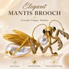 Gold Mantis Brooch, Pearl Clear Crystal Insect Lapel Pin