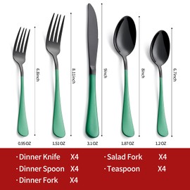 Onlycooker 20-Piece Green Silverware Set - 18/0 Stainless Steel, Black Silverware Set With Green Handles - Dinner Knives, Forks, Spoons - Dishwasher Safe