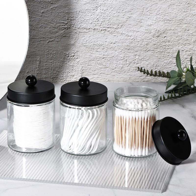 3 Pack Apothecary Jar Canisters Bathroom Vanity Organizer - Qtip
