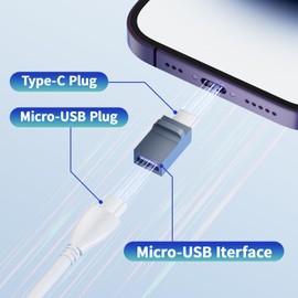 BolAAzuL USB C to Micro USB Adapter 2-Pack, Type C (Male) to Micro USB (Female) Convert Connector for Charging & Data Sync, Grey