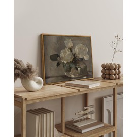 InSimSea Framed Wall Art for Living Room Vintage Flower Canvas Wall Art Framed Wall Decorations Mid Century Modern Wall Decor Botanical Wall Art for Farmhouse Kitchen Office Bathroom Decor 16x24in