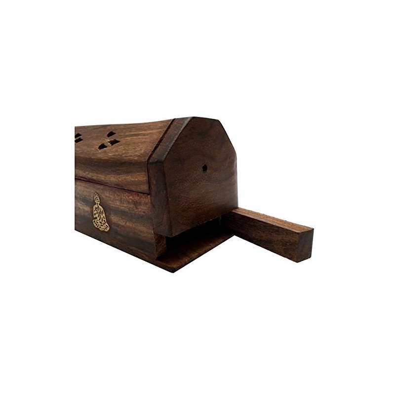 Sheesham Wood Incense Holder Ash Catcher-Buddha three 31 cm