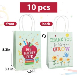 10pcs Small Teacher Gift Bag Thank You for Helping Me Grow Gift Bags for Nursery Teachers Best Teacher Ever Appreciation Leaving Graduation