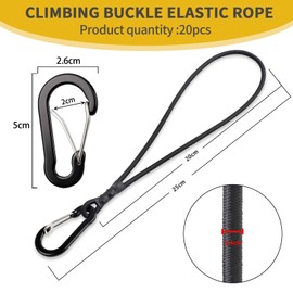 GGXZHT 20pcs Bungee Cords with Hooks - Elastic Short Bungee Ropes with Carabiner Clips - Small Tarpaulin Hooks -for Camping Tarp, Tents, Canopy and Fixings.