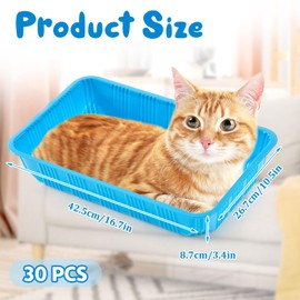 Tessco for you 30 Pack Disposable Plastic Litter Boxes for Cats Disposable Cat Litter Tray for Small Pets Kitten Travel, 16.7 x 10.5 x 3.4 Inches(Blue)