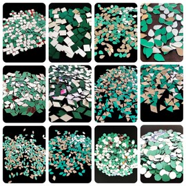 Teraiya's Lippan Art 12 Shape Round Glass Wall Mount Framed Mirrors (1200 Pcs) With Free Storage Box For Lippan Art Work And Art Craft Work, Multicolor