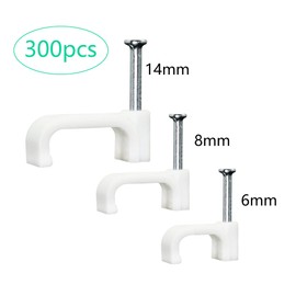 SinLoon 300pcs Cable Clips with Steel Nails 6mm 8mm 14mm Wire Holders Durable, UV Resistant Plastic Clips Help Organize Coax, Ethernet and Other Cords.(Square)