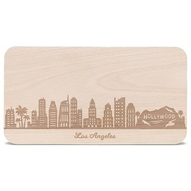 GRAVURZEILE Breakfast Board with Engraving - Skyline Los Angeles - Wooden Chopping Board Lunch Board - Gift for USA City Lovers - Also Ideal as a Souvenir