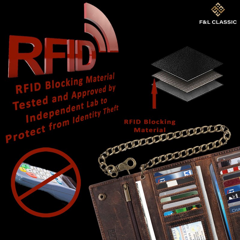 F&L CLASSIC F&L CLASSIC RFID Blocking Mens Tri-fold Long Style
