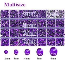 22000 piezas de diamantes de imitación de resina para manualidades, cuentas redondas Silverback, color morado de 2 mm, 3 mm, 4 mm, 5 mm, 6 mm, no Hotfix SS8 SS10 SS16 SS20 SS30 para kit de