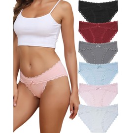 LEVAO Womens Underwear Cotton Cheeky Bikini Panties High Waisted Lace Ladies Stretch Briefs S-2XL