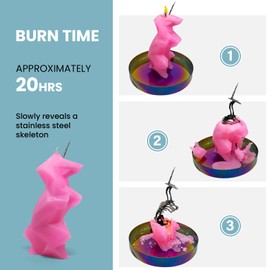 Wick Works Moonlight Unicorn Skeleton Candle | Unveils Stainless Steel Frame | 8.5” Height | Superb Burn Time | Gift Packaging | Spooky Decoration | Skull & Bones Goth Horror (Black, Unscented)