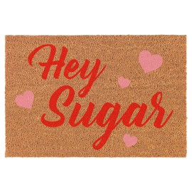 Welcome Doormat Coco Coir Door Mat Hey Sugar Red & Pink Love Valentine's Day (24" x 16")