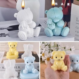 Molde de Silicona para Velas de Osito, 2 Pcs Moldes de Silicona para Jabones de Osito 3D con 12 Mechas, Aplicable a Cumpleaños, Baby Shower, Aniversario, Día de San Valentín (osos A)
