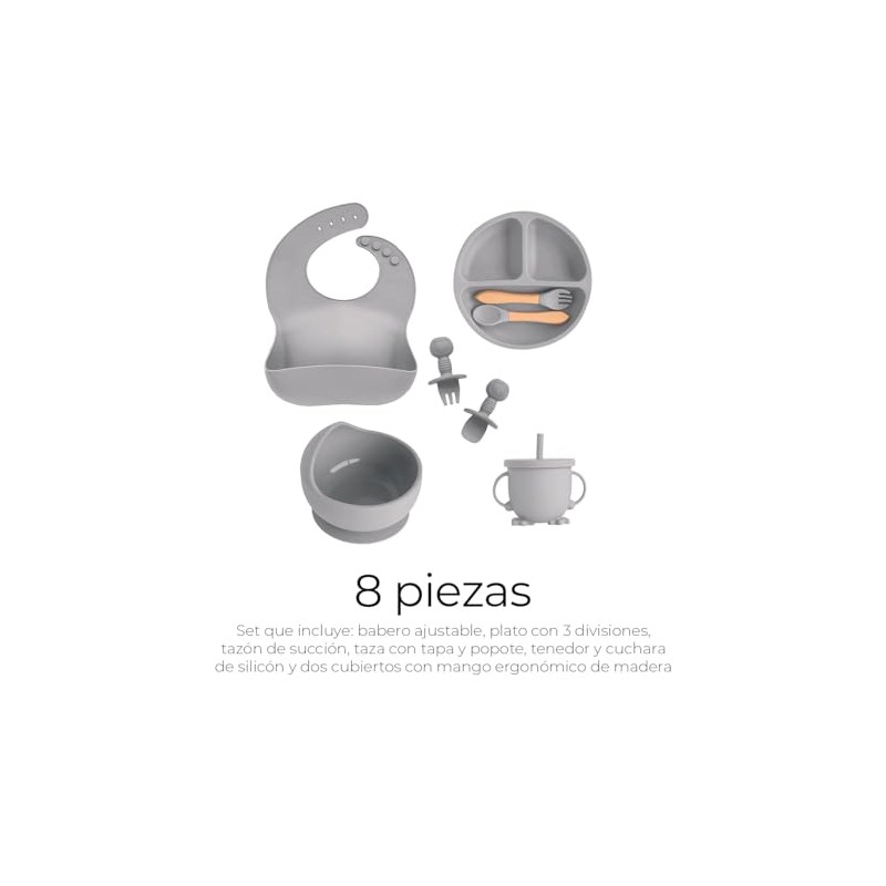 Raganet, Juego de Platos y Cubiertos para Bebé de Silicona,