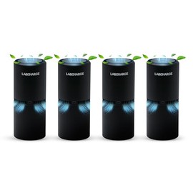 Lab Charge Small Ionic Air Purifier for Home & Bedroom – Silent HEPA Filter – Covers 250 Sq Ft - Free Cleaner for Pets, Hair, Smoke, Dust, Odors & Dander – Compact & Black Design - Pack of 4