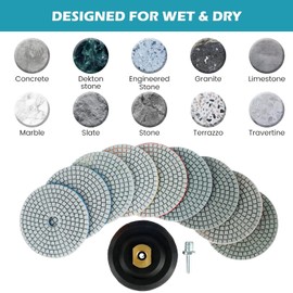 11Pcs Diamond Polishing Pads Set, 4 Inch Wet/Dry Polishing Pads Kit, 50-6000 Grit Polishing Pads with Backer Pad and Shank Set for Granite, Stone, Concrete, Marble,Polishing