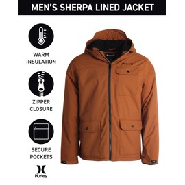Hurley Mens Winter Jacket - Warm Zip Up Hooded Parka Sherpa Lined Jackets For Men with Multiple Pockets (Sizes S-XL), Size Medium, Bronzed