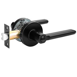 Probrico Interior Black Door Handle, Slim Handed Privacy Door Handles, Keyless Door Levers Lockset for Bedroom and Bathroom (1 Pack, Modern)