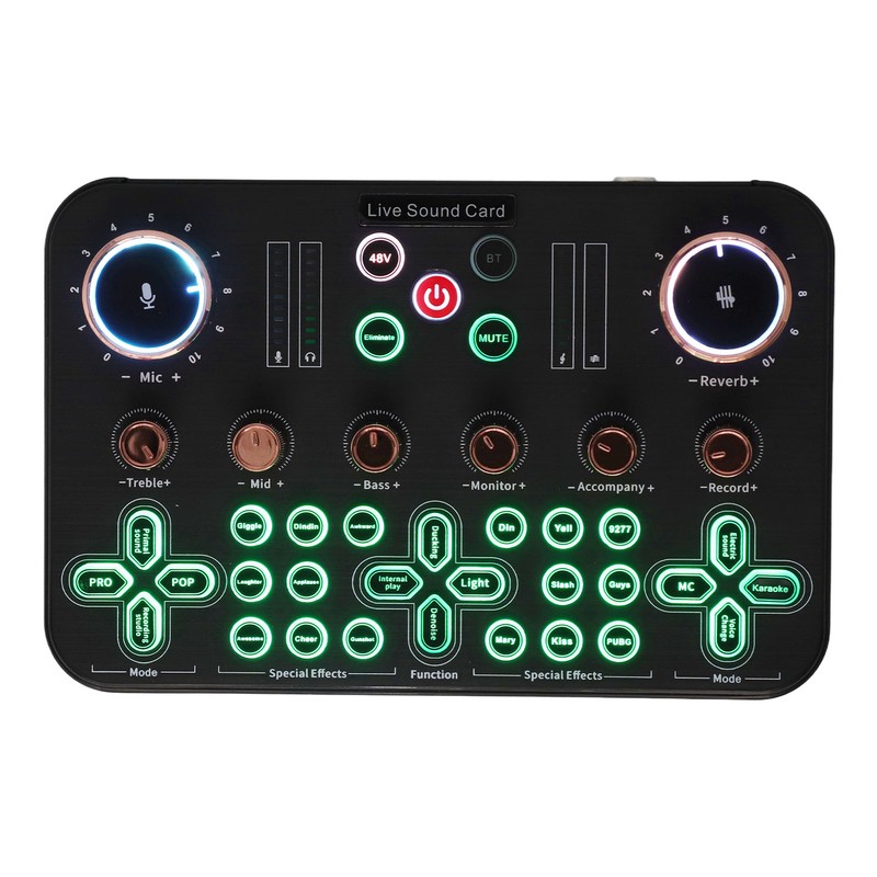 Live Sound Card Voice Changer Soundboard Bluetooth Audio Mixer for