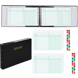 Skyygemm Ring Ledger Binder with 200 Pcs 5"x8.5" Ledger Sheets Small Index Tabs for Bookkeeping Accounting Business with Debit Credit Balance Columns(Black Cover, White Sheets)