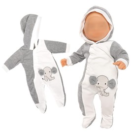 Miunana 13-15 Inch Baby Doll Clothes Elephant Jumpsuit Outfit 1pcs for New One Year Old 15 Inch Small Baby Doll Clothes Grey and White Doll Pajamas Clothes
