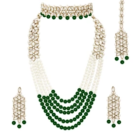 Aheli Wedding Party Wear Bridal Jewellery Choker Long Pearl Necklace Earrings Maang Tikka Indian Traditional Set for Women