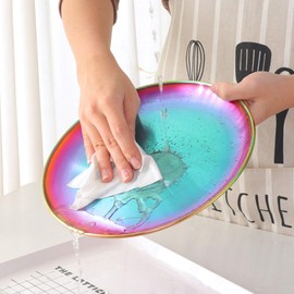 Buyer Star Stainless Steel Serving Rainbow Plates Reusable Metal Plates Dinnerware 11.8 Inch Dishes for Party Picnic BBQ Camping Plate 4 Pack