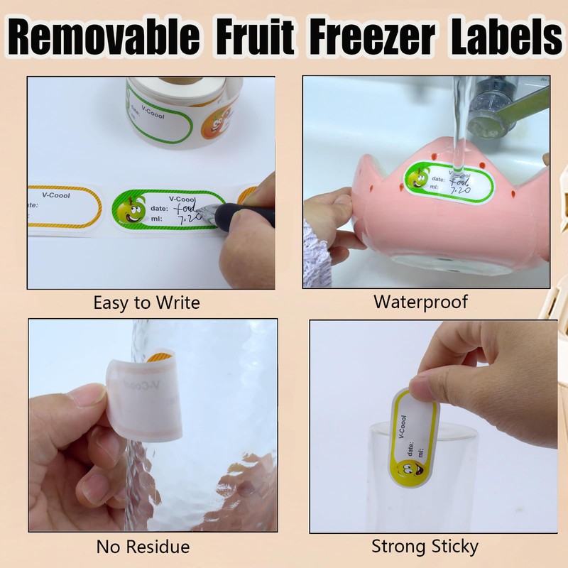 2 Rolls 500Pcs Removable Food Labels, 1 "x 2" Waterproof