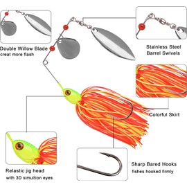 Fishing Lures Spinnerbait Buzzbait Spinners Kit Metal Spinner Bait Kit Jigs Lure for Bass Pike Trout Salmon Freshwater Saltwater Fishing(A-6PCS)