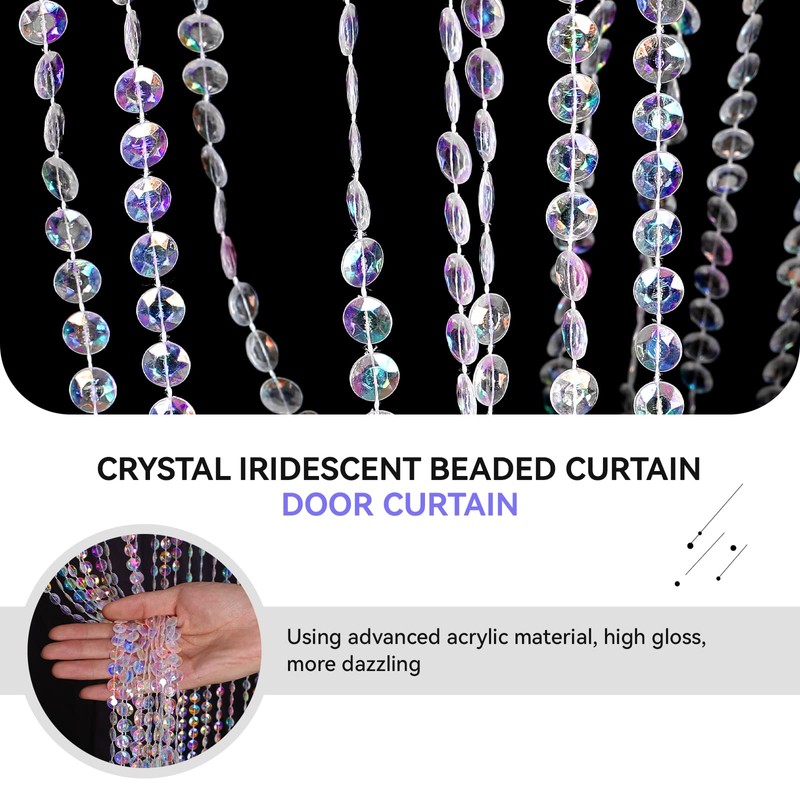 Boshen 2Panels Crystal Beaded Curtain 3FTx6.5FT Door Beads Clear Acrylic