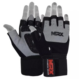 MRX Weight Lifting Pro Level Gloves with Long Wrist Strap Gym Exercise, Training - Large