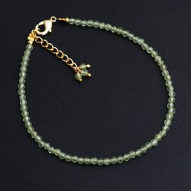 Gempires Natural Peridot Beads Bracelet, Round Faceted Beads, Healing Crystal, August Birthstone Jewelry, Gemstone Jewelry 8 inch Gold plated Adjustable Chain (Peridot (Gold Plated))